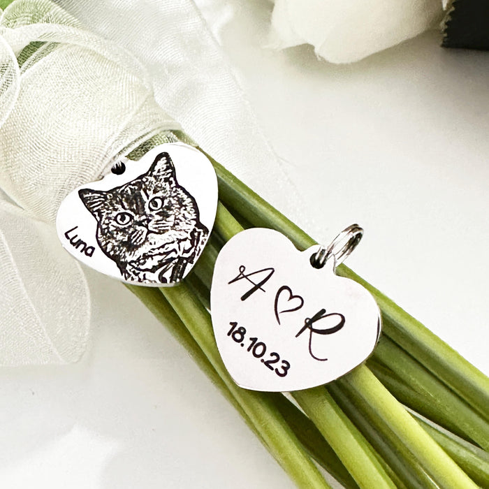 Personalised Cat Photo Bouquet Charm, Engraved Pet Bouquet Charm, Bride Wedding Gift, Keepsake Wedding Charm, Cat Memorial Bouquet Charm
