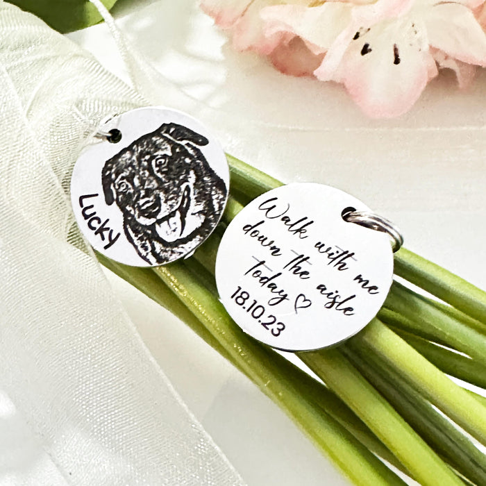 Personalized Dog Photo Bouquet Charm, Engraved Pet Bouquet Charm, Bride Wedding Gift, Keepsake Wedding Charm, Dog Memorial Bouquet Charm