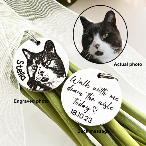 Personalized Bouquet Charm Cat Photo, Engraved Pet Bouquet Charm, Bride Wedding Gift, Keepsake Wedding Charm, Cat Memorial Bouquet Charm