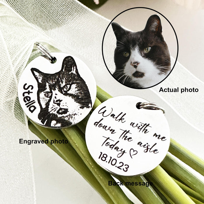 Personalized Bouquet Charm Cat Photo, Engraved Pet Bouquet Charm, Bride Wedding Gift, Keepsake Wedding Charm, Cat Memorial Bouquet Charm