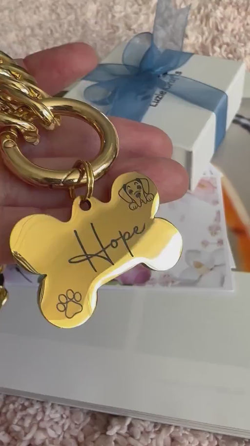 Lightweight Dog Chain Necklace, Personalized Dog Chain Collar, Custom Dog Necklace for Dog, Cuban Chain Link Dog Collar in Gold and Silver