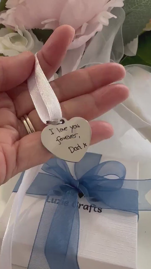 Wedding Bouquet Charm with Engraved Actual Handwriting Double Sided/Memory Bridal Bouquet Charm/Heart Shape Bouquet Charm/Bride To Be Gift