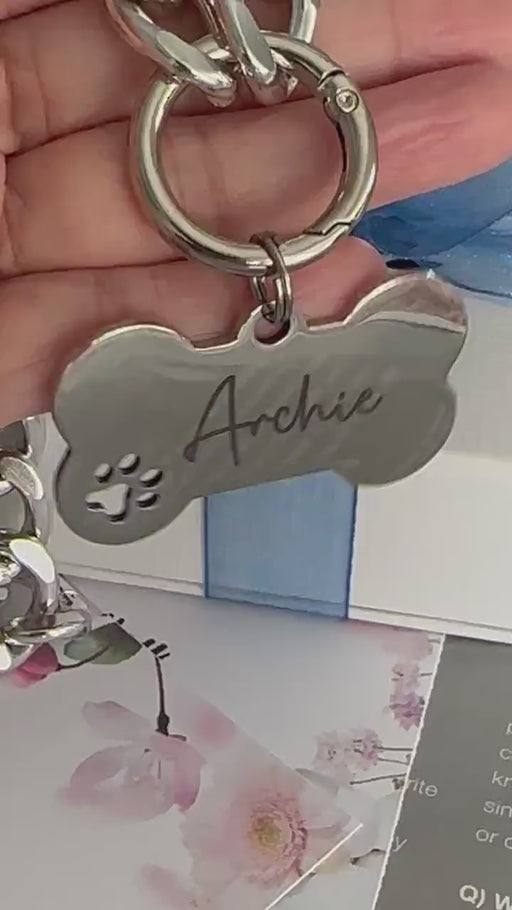 Lightweight Chain Dog Collar, Personalized Dog Necklace Silver, Cuban Chain Link Dog Necklace for Dog, Custom dog Collar with Bone Shape Tag