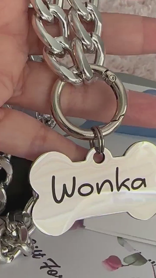 Lightweight Cuban Chain Link Pet Collar Necklace, Personalized Dog Chain Collar, Customized Dog Necklace for Dog in Silver and Gold, Dog Tag