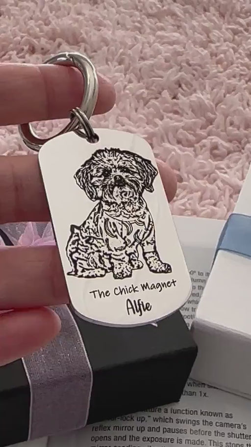 Personalised Dog Photo Keychain Engraved, Gift for Dog Owner, Dog Portrait Key Chain, Dog Mum Keyring, Funny Pet Key ring, Pet Keepsake Gift