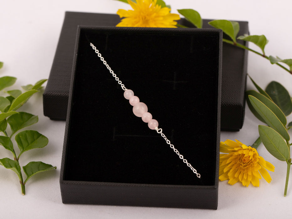 Rose Quartz Bracelet Anklet Sterling Silver for Kids and Women - B0137