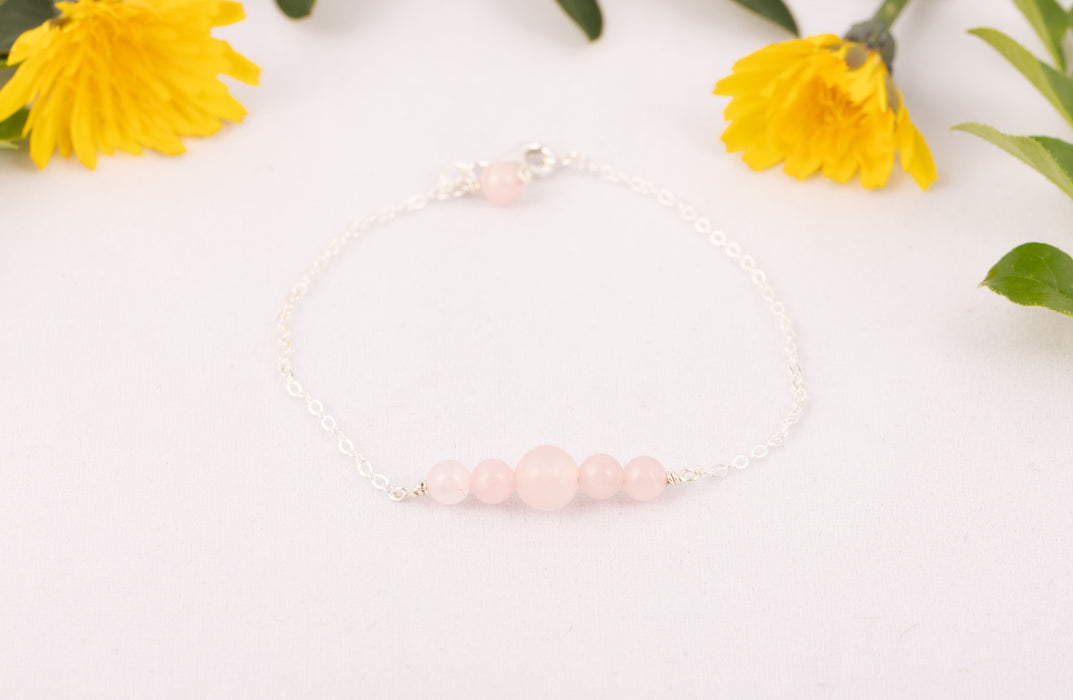 Rose Quartz Bracelet Anklet Sterling Silver for Kids and Women - B0137