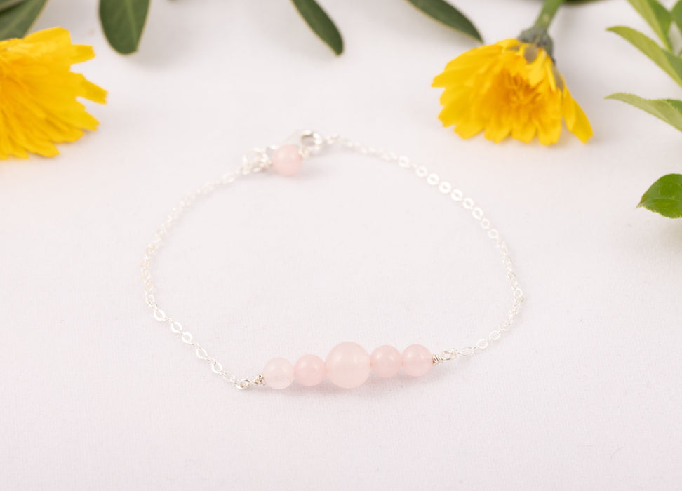 Rose Quartz Bracelet Anklet Sterling Silver for Kids and Women - B0137