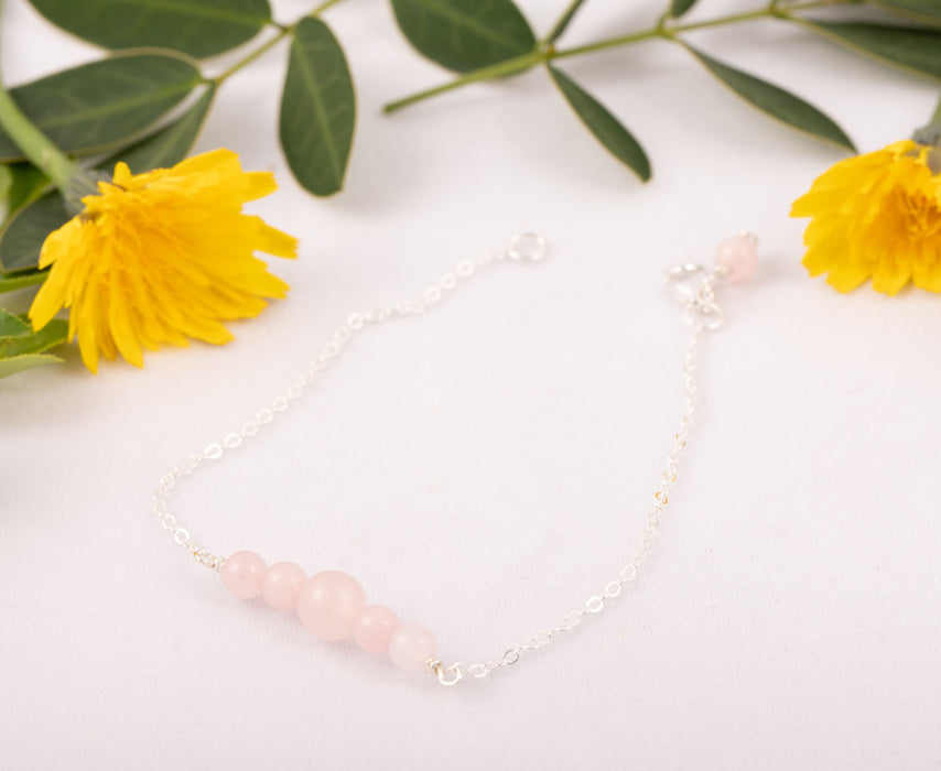 Rose Quartz Bracelet Anklet Sterling Silver for Kids and Women - B0137