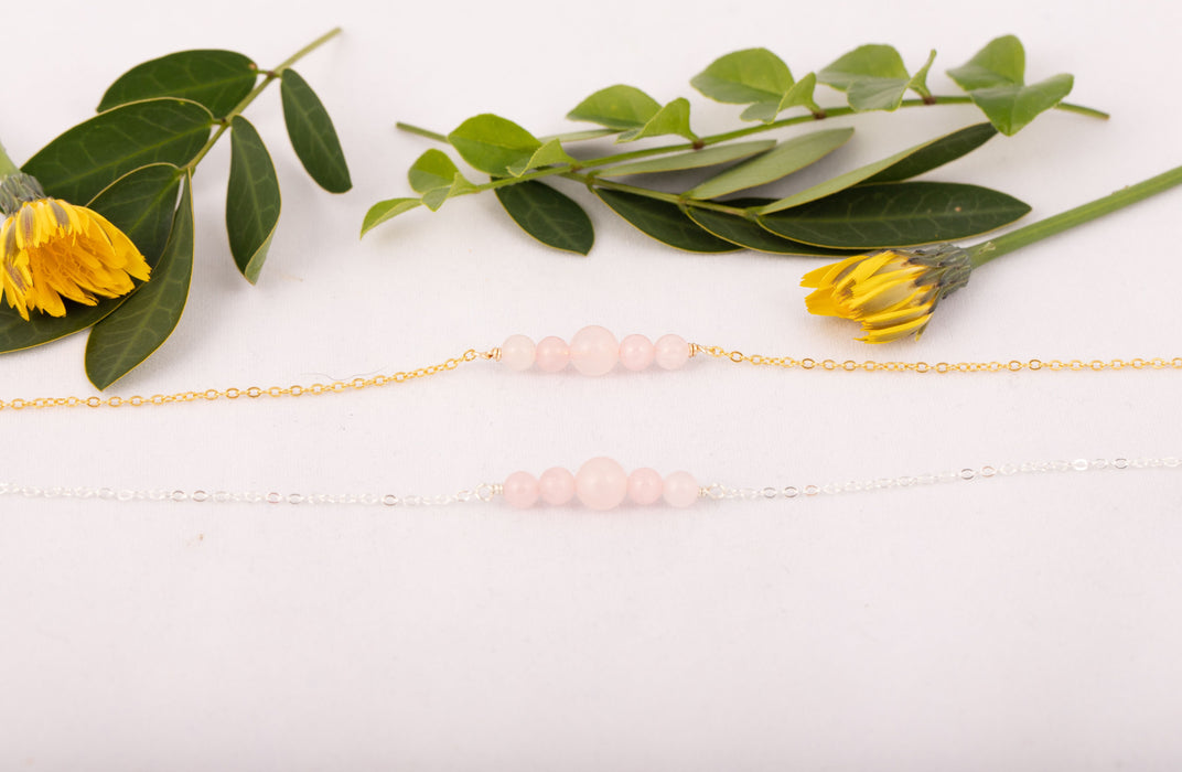 Rose Quartz Bracelet Anklet Sterling Silver for Kids and Women - B0137