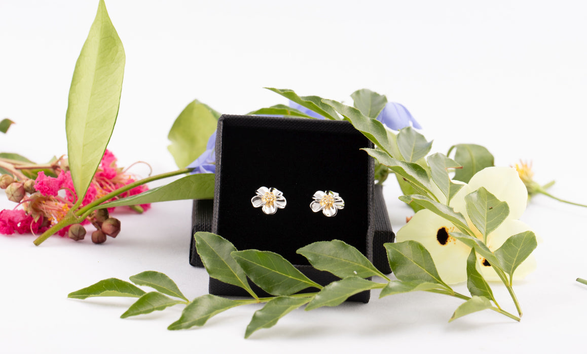 Earrings - Plumeria Flower Stud Earrings Sterling Silver - E035