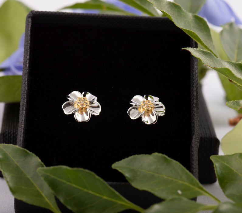 Earrings - Plumeria Flower Stud Earrings Sterling Silver - E035