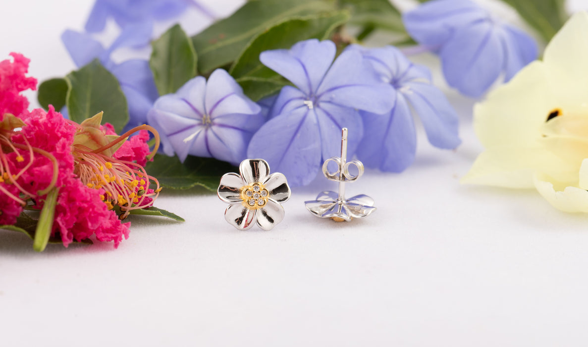 Earrings - Plumeria Flower Stud Earrings Sterling Silver - E035