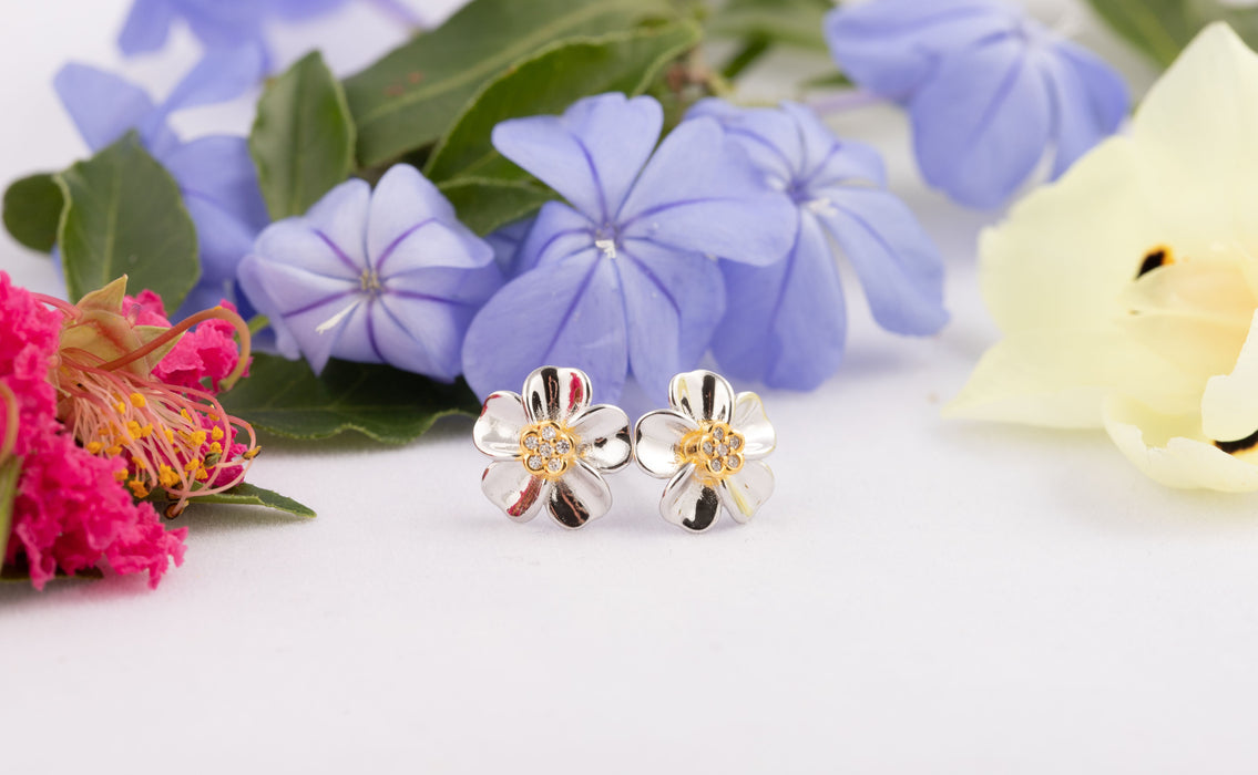 Earrings - Plumeria Flower Stud Earrings Sterling Silver - E035