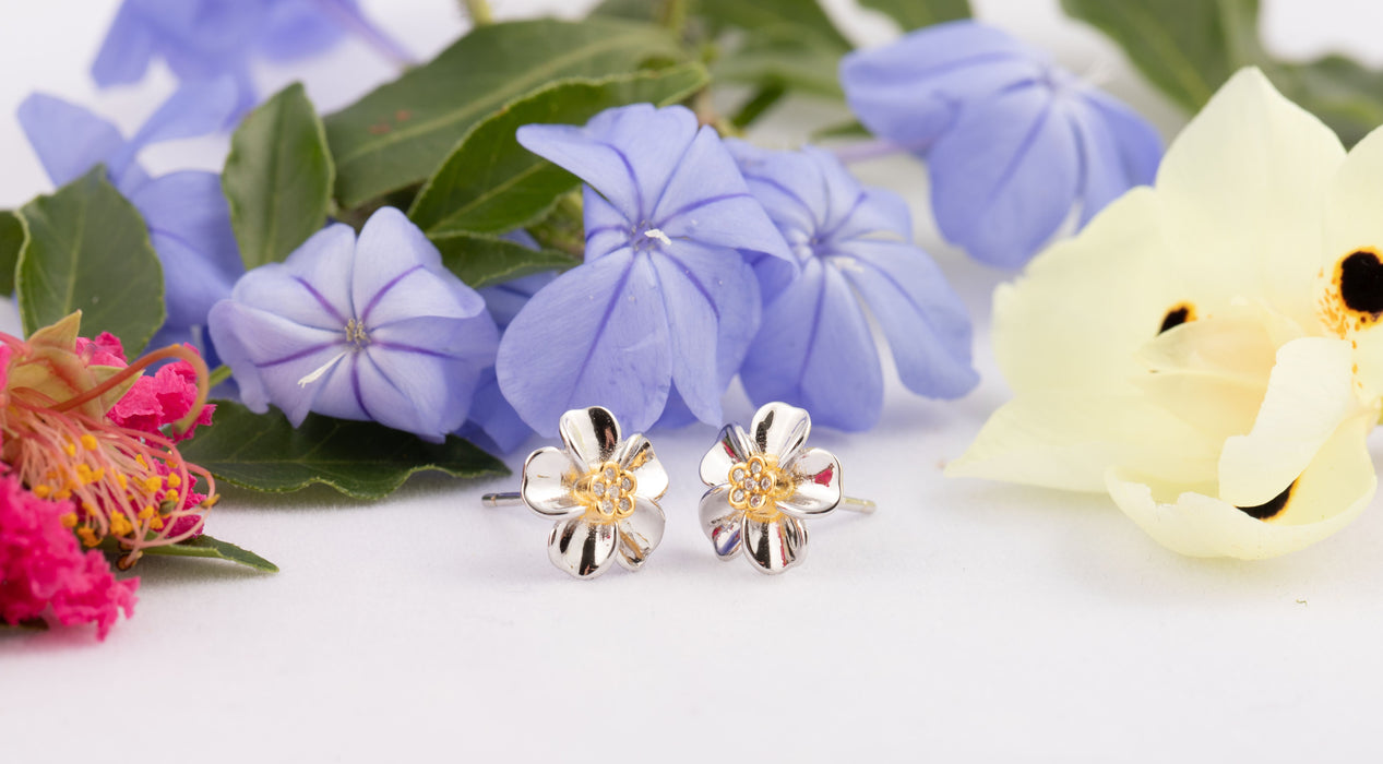 Earrings - Plumeria Flower Stud Earrings Sterling Silver - E035