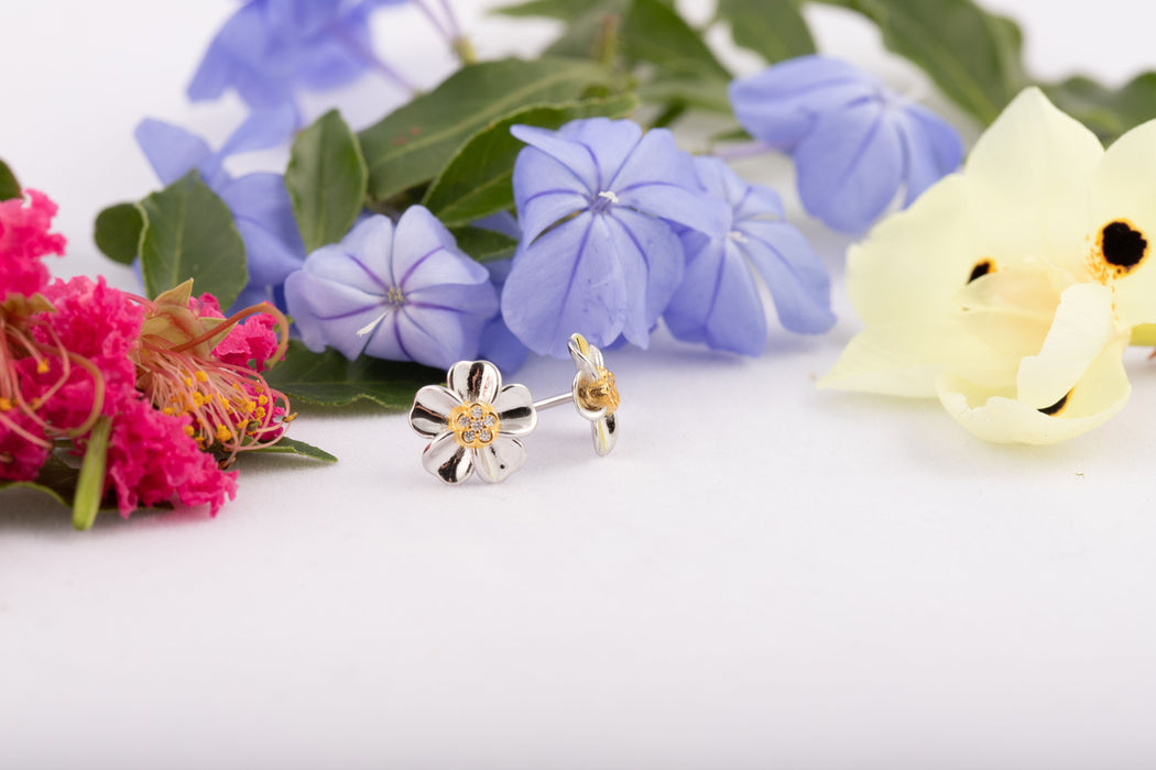 Earrings - Plumeria Flower Stud Earrings Sterling Silver - E035