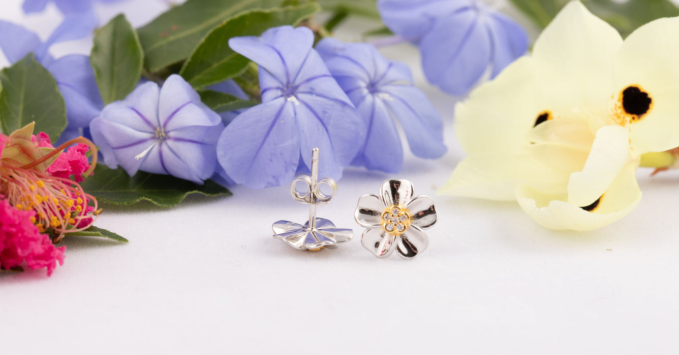 Earrings - Plumeria Flower Stud Earrings Sterling Silver - E035