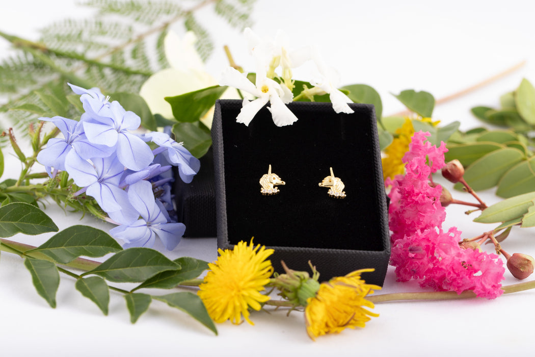 Earrings - Dainty Unicorn Stud Earrings Sterling Silver 18k Gold Filled - E011