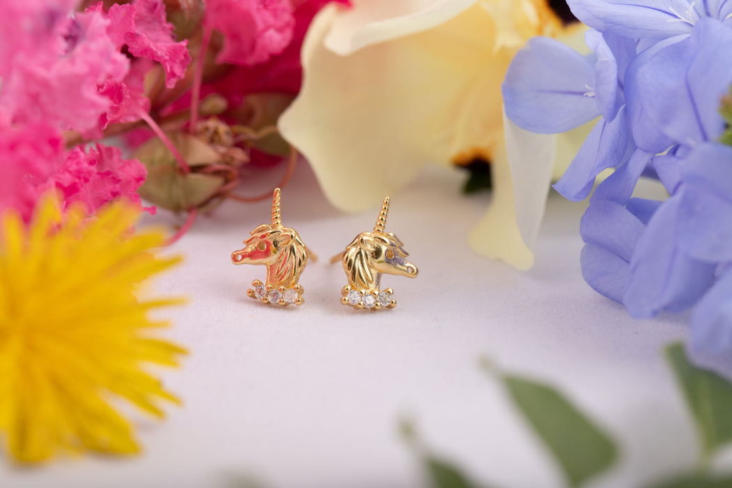 Earrings - Dainty Unicorn Stud Earrings Sterling Silver 18k Gold Filled - E011