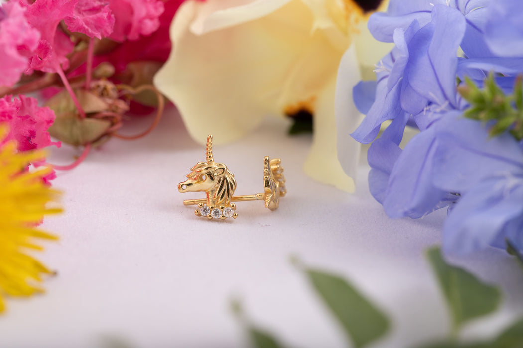 Earrings - Dainty Unicorn Stud Earrings Sterling Silver 18k Gold Filled - E011