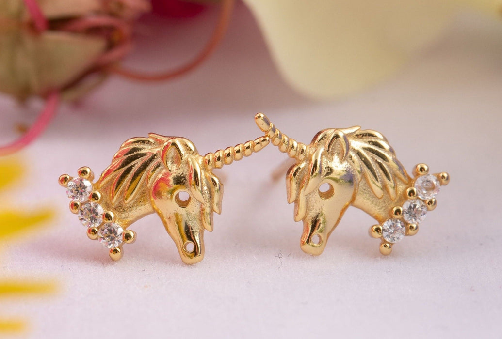 Earrings - Dainty Unicorn Stud Earrings Sterling Silver 18k Gold Filled - E011