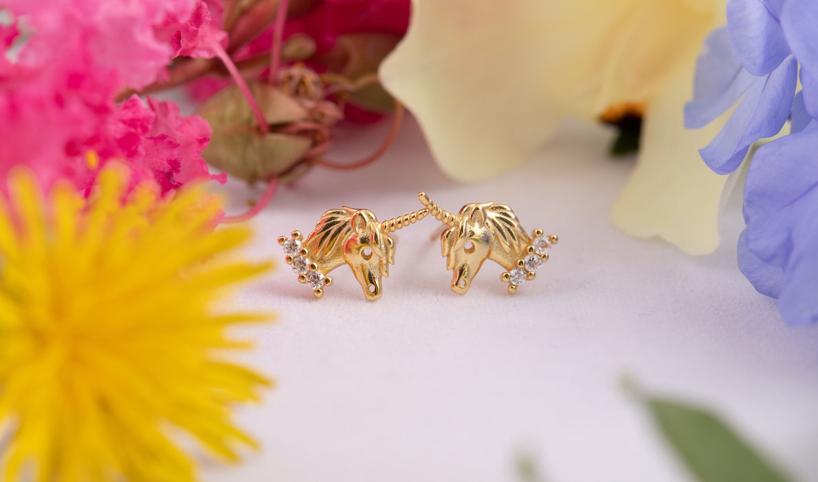 Earrings - Dainty Unicorn Stud Earrings Sterling Silver 18k Gold Filled - E011