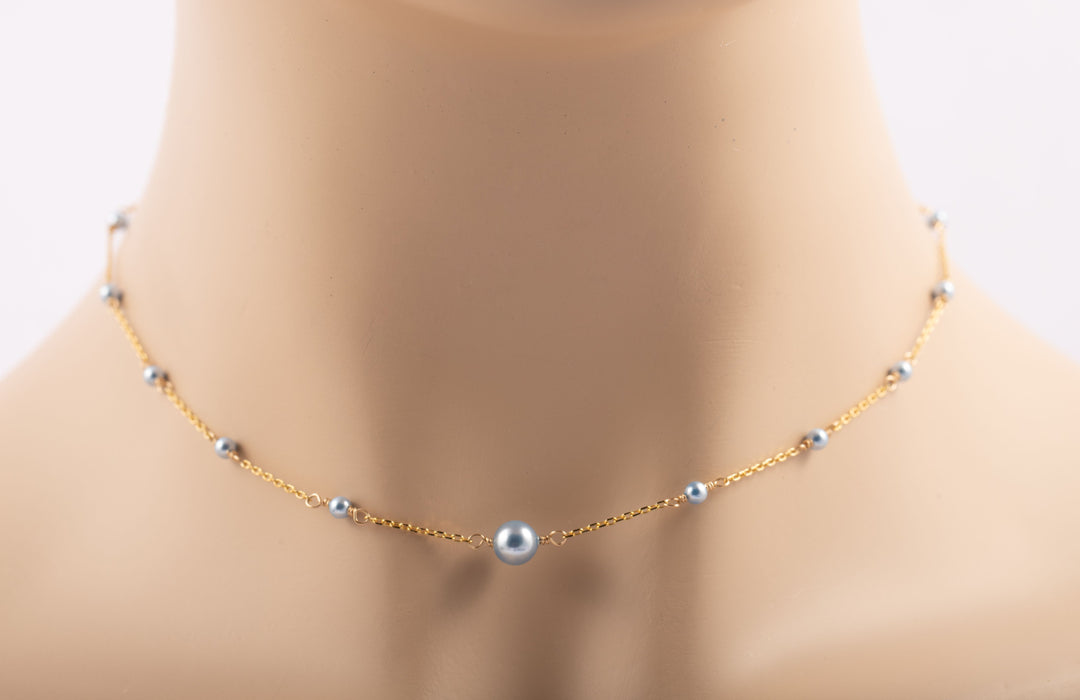 Swarovski Pearl Necklace for Bride Light Blue Sterling Silver Gift for Bridemaids - Wedding Necklace for Bride and Bridesmaids - N066
