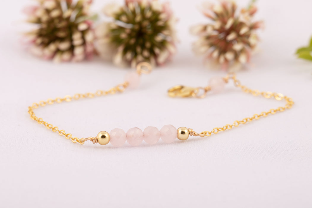 Rose Quartz Bracelet Anklet Sterling Silver - Matching Bracelet Mother and Daughters - B0108