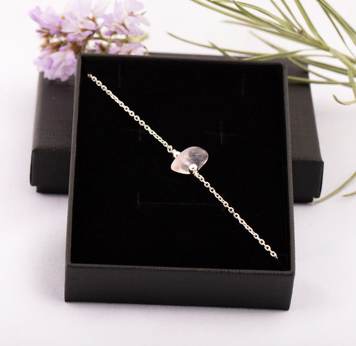 Raw Rose Quartz Bracelet Anklet Sterling Silver for Women - B130