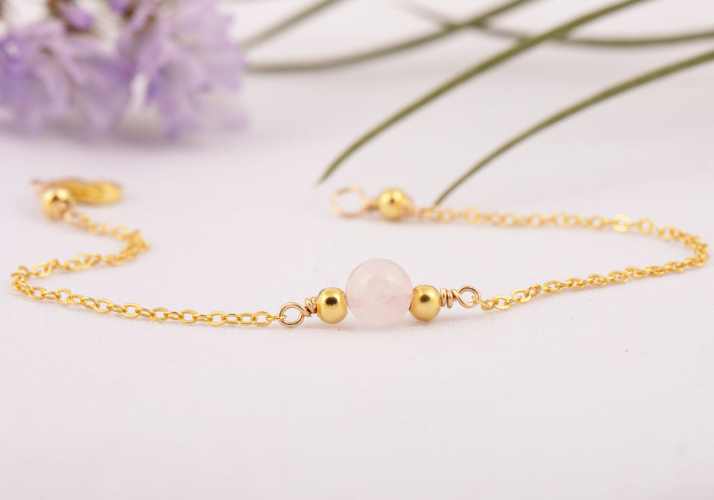 Rose Quartz Harmony Bracelet  Sterling Silver Gift for Women and Kids - B0109