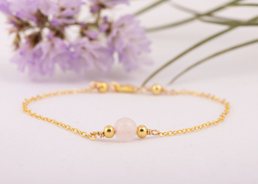 Rose Quartz Harmony Bracelet  Sterling Silver Gift for Women and Kids - B0109