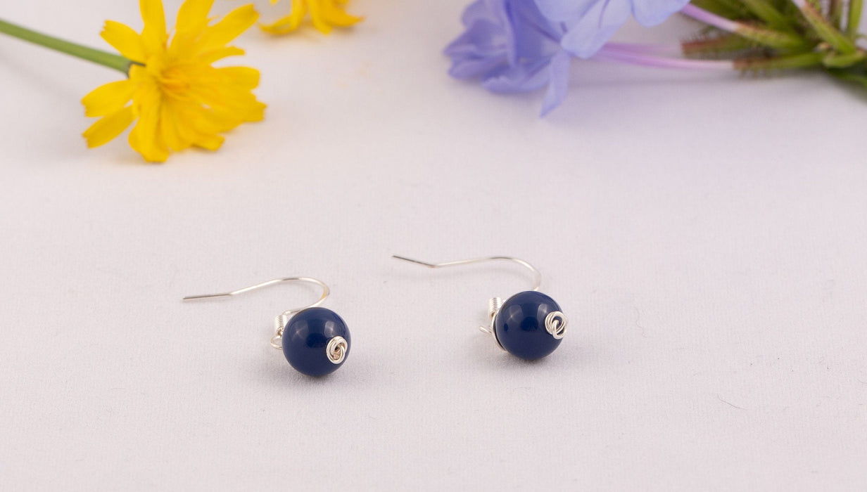 Dainty Swarovski Pearl Earrings in Sterling Silver - Bridal and Wedding Earrings - Swarovski Pearl Lapis Blue - E065