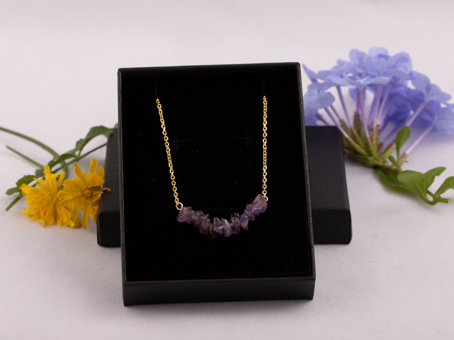 Amethyst Necklace with Backdrop for Women 18k Gold Sterling Silver Gift for Mum - N001