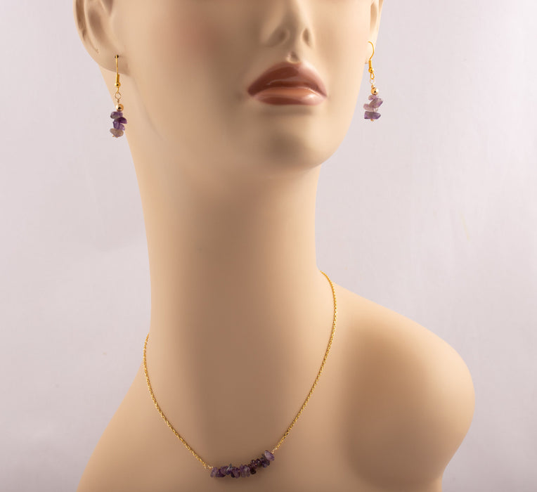 Amethyst Necklace with Backdrop for Women 18k Gold Sterling Silver Gift for Mum - N001