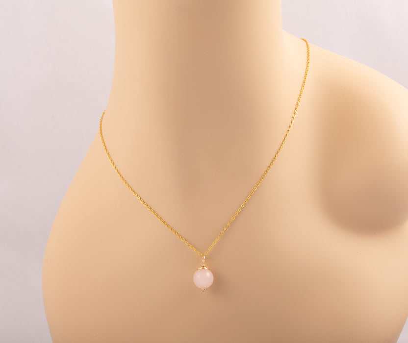 18k Gold Sterling Silver Dainty Rose Quartz Necklace - N007