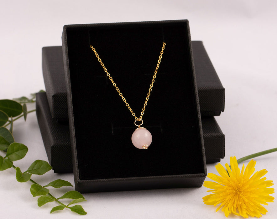 18k Gold Sterling Silver Dainty Rose Quartz Necklace - N007