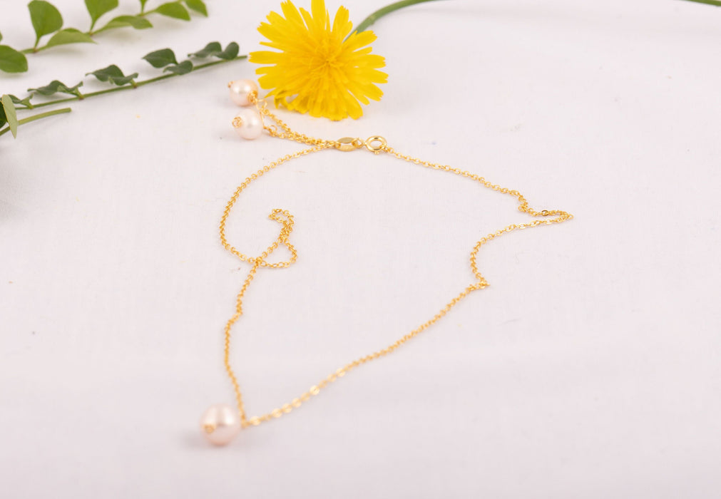 18k Gold Sterling Silver Fresh Water Pearl Necklace/June Birthstone Necklace/Fresh Water Pearl Necklace/Light Pink Pearl Necklace