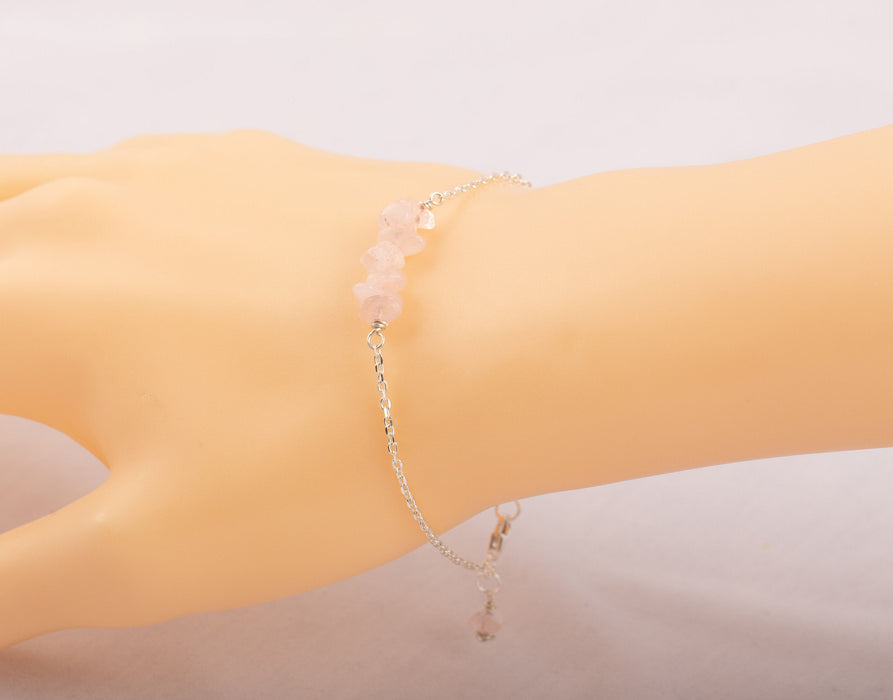 Natural Rose Quartz Bracelet for Women Sterling Silver Gift for Friend - B011