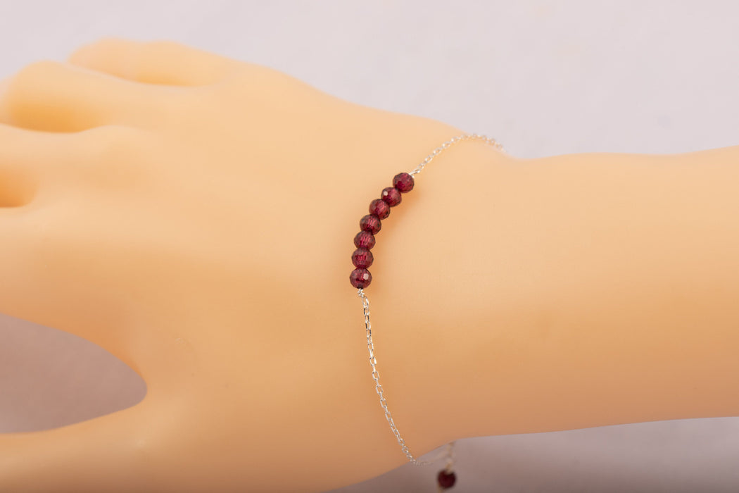 Natural Garnet Bracelet for Women Sterling Silver Gift for Her - B013