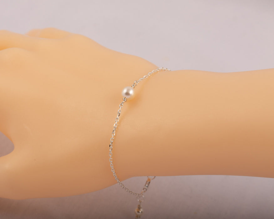 Simple Pearl Bracelet Sterling Silver/June Birthstone Bracelet/Fresh Water Pearl Bracelet/Pearl Birthstone Bracelet/Dainty Pearl Bracelet