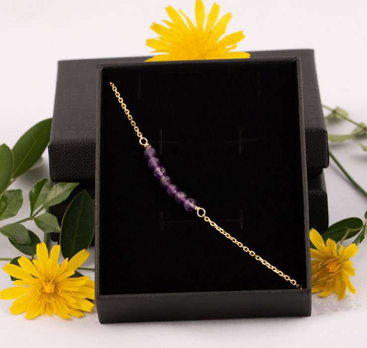 Dainty Amethyst Bracelet 18k Gold Plated in Sterling Silver - B001