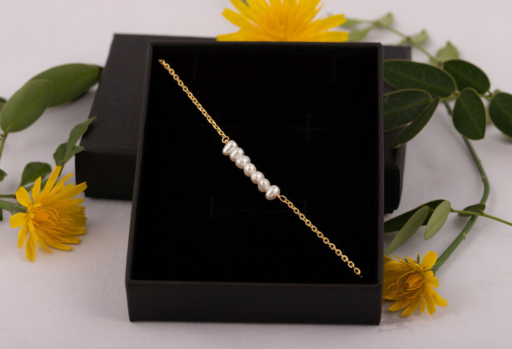 Dainty Fresh Pearl Bracelet 18k Gold Sterling Silver - Bridal and Wedding Bracelet - B003