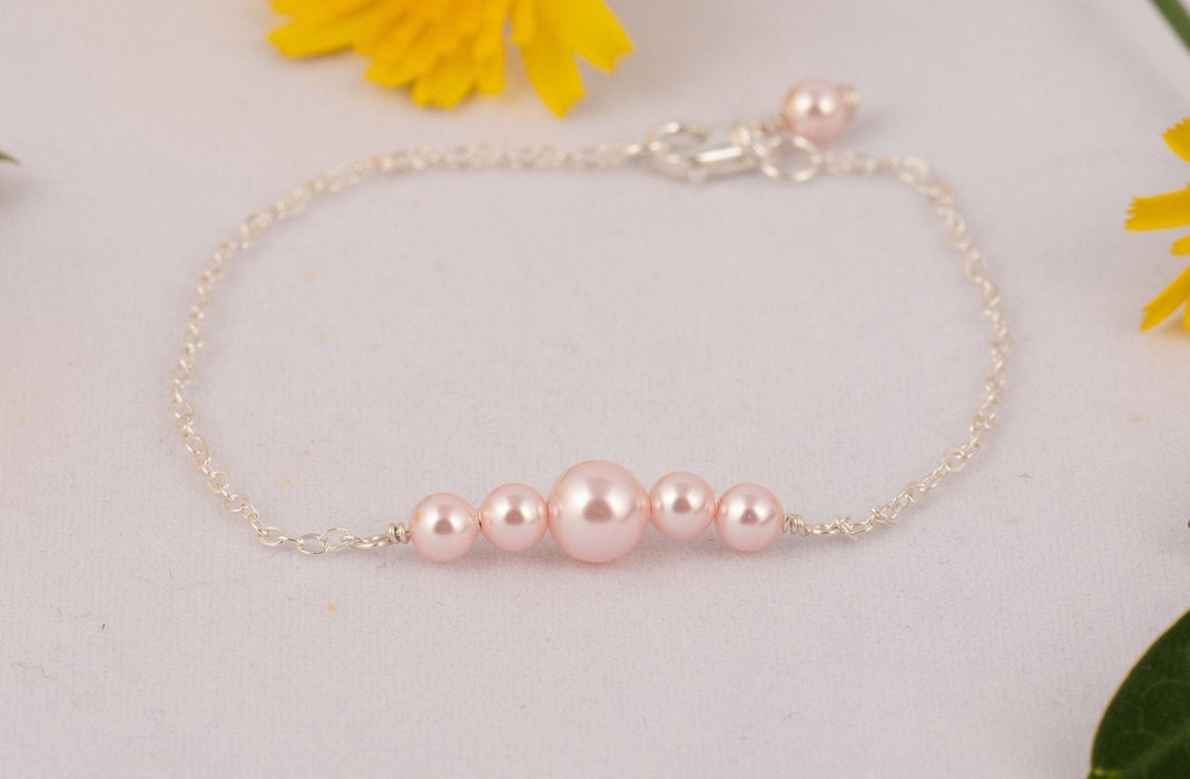 Elegant Pearl Bracelet Sterling Silver Swarovski Light Pink Pearl - Bridal and Wedding Bracelet - B020