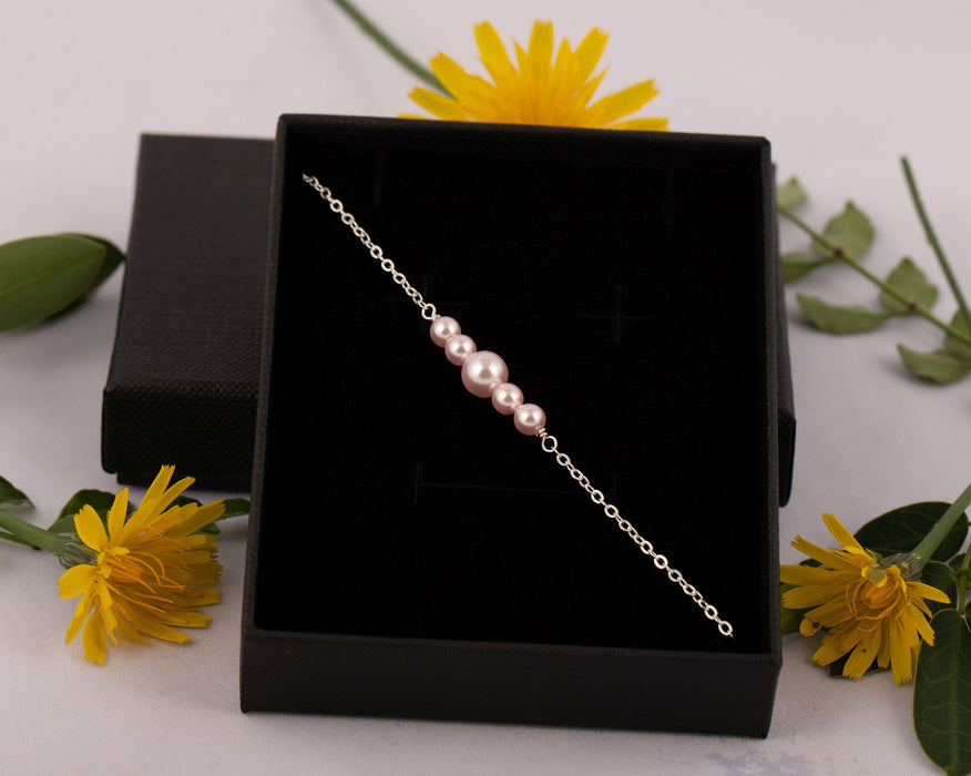 Elegant Pearl Bracelet Sterling Silver Swarovski Light Pink Pearl - Bridal and Wedding Bracelet - B020