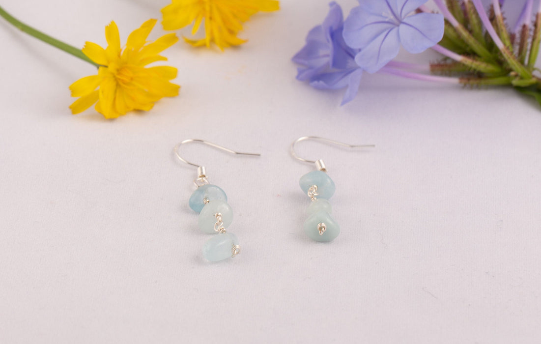 Natural Aquamarine Crystal Earrings Sterling Silver Australia - GE027