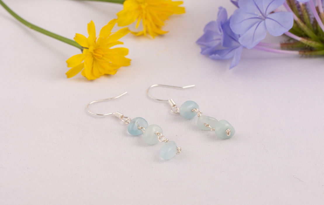 Natural Aquamarine Crystal Earrings Sterling Silver Australia - GE027