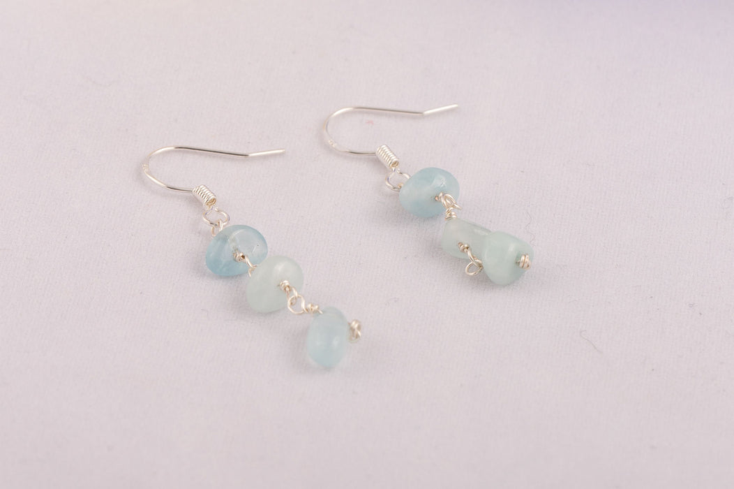 Natural Aquamarine Crystal Earrings Sterling Silver Australia - GE027