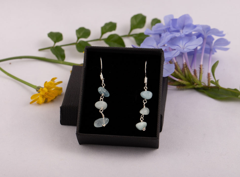 Natural Aquamarine Crystal Earrings Sterling Silver Australia - GE027