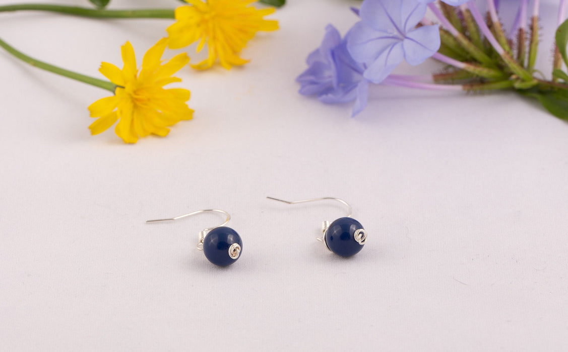 Dainty Swarovski Pearl Earrings in Sterling Silver - Bridal and Wedding Earrings - Swarovski Pearl Lapis Blue - E065