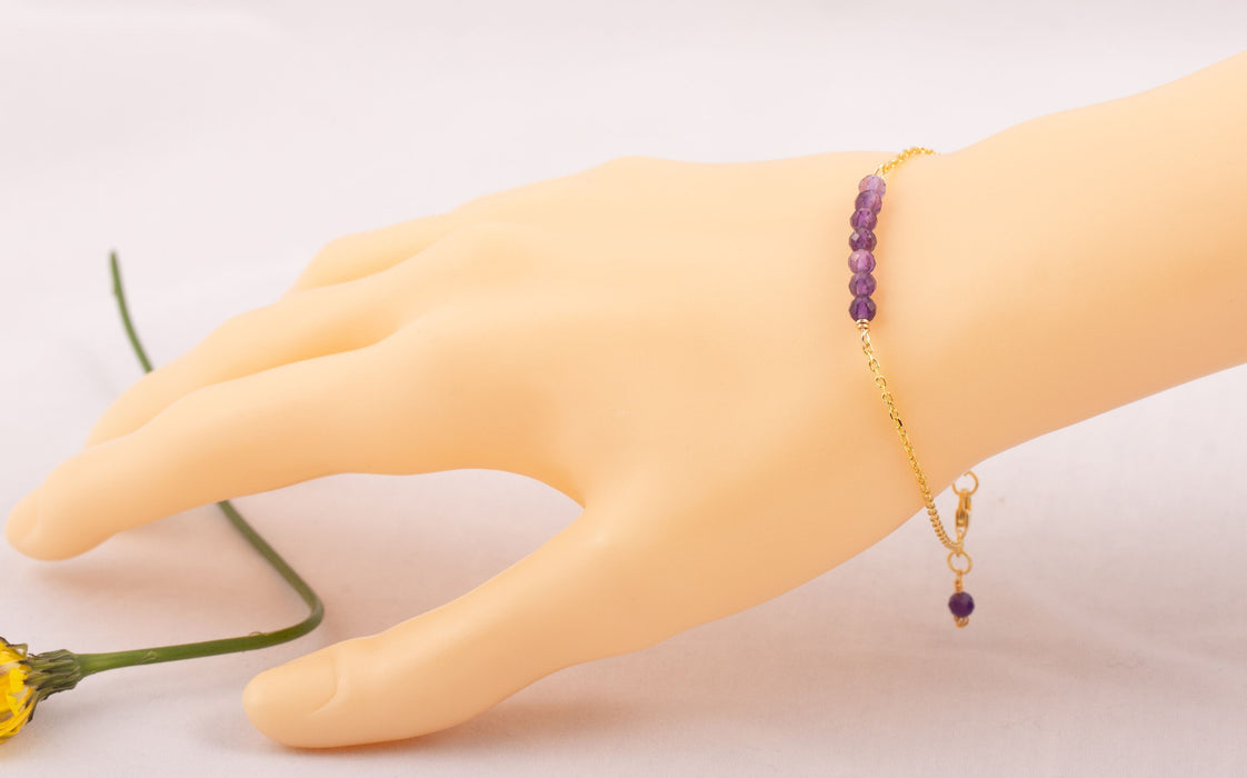 Dainty Amethyst Bracelet 18k Gold Plated in Sterling Silver - B001